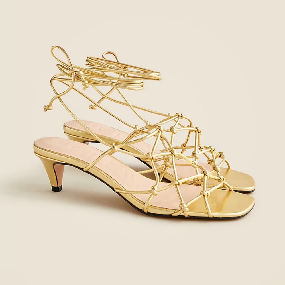 Jcrew Zadie knotted lace-up kitten heels in metallic leather